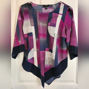Alfani Geometric Handkerchief Hem Chiffon Top - Purple - Petite Large - EUC